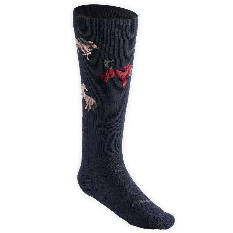Chaussettes D'équitation Enfant SKS 500 Motifs Poneys Marine Et Rose. Lot De 2 2 Chaussettes D'équitation Enfant SKS 500 Motifs Poneys Marine Et Rose. Lot De 2 – Image 2
