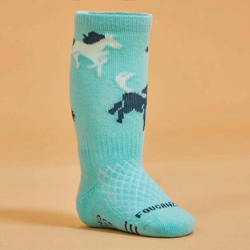 Chaussettes équitation 500 BABY Turquoise Et Vert Avec Motifs 2 Chaussettes équitation 500 BABY Turquoise Et Vert Avec Motifs – Image 2