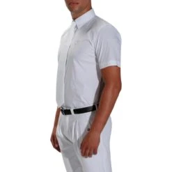 Chemise De Concours Manches Courtes équitation Homme Bi-matière Blanc Et Gris -Fournitures Équestres Magasin chemise de concours manches courtes equitation homme bi matiere blanc et gris 4