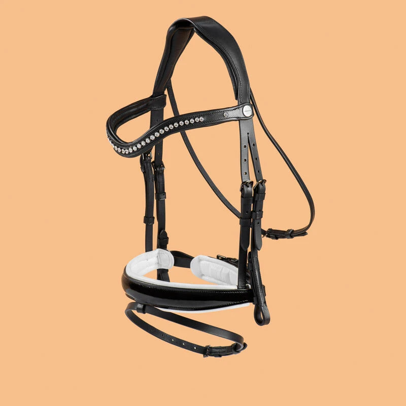 Filet De Dressage équitation Cheval Et Poney - 900 Noir Et Blanc 2 Filet De Dressage équitation Cheval Et Poney - 900 Noir Et Blanc – Image 2