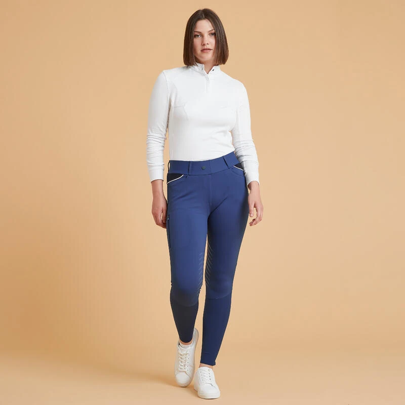 Legging équitation Jump Grip Femme - 900 Bleu Turquin 2 Legging équitation Jump Grip Femme - 900 Bleu Turquin – Image 2