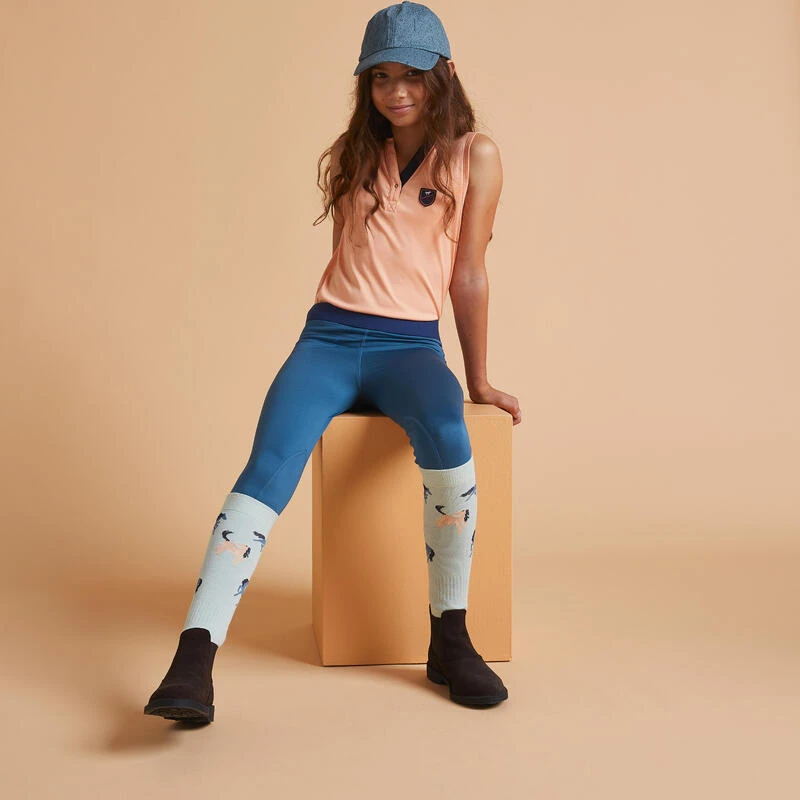 Legging équitation Léger Enfant - 100 Bleu Tempête 2 Legging équitation Léger Enfant - 100 Bleu Tempête – Image 2