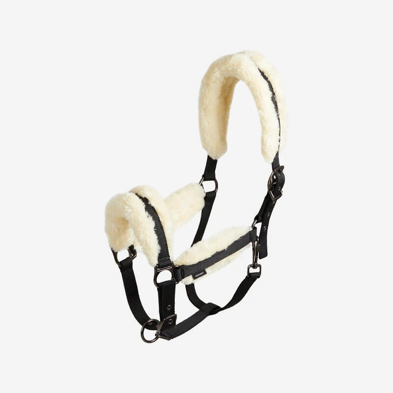 Licol équitation Mouton Synthétique Poney - Noir Et Beige 1 Licol équitation Mouton Synthétique Poney - Noir Et Beige