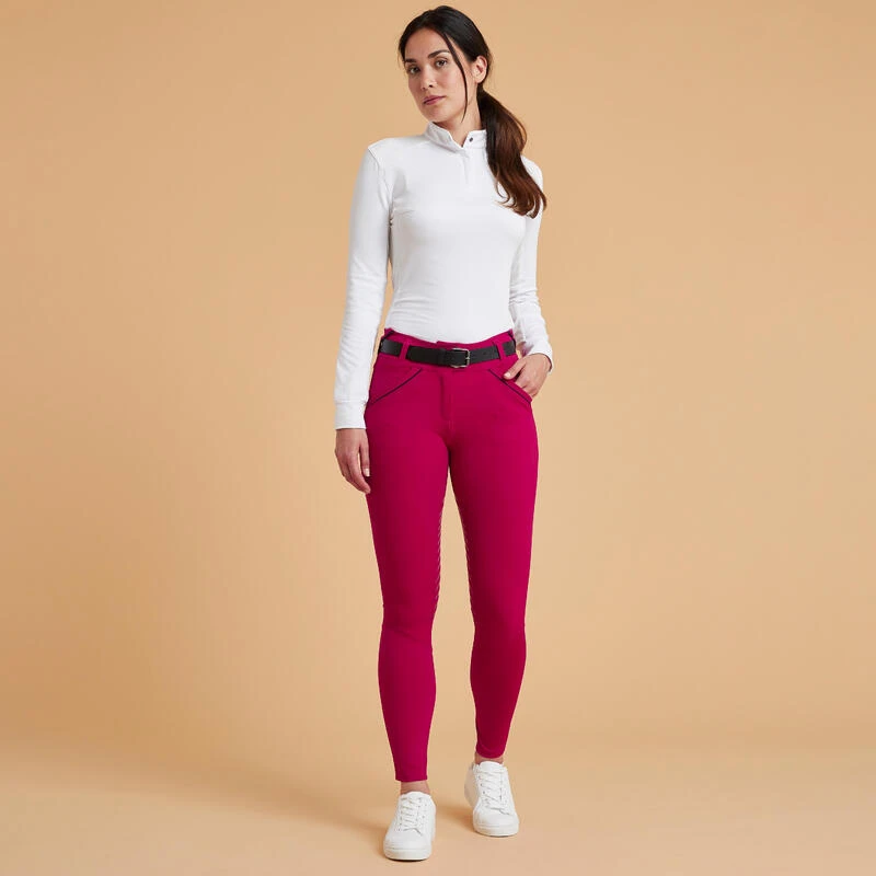 Pantalon équitation Classic Grip Femme - 900 Rose Cardinal 2 Pantalon équitation Classic Grip Femme - 900 Rose Cardinal – Image 2