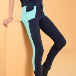 Pantalon équitation Enfant - 120 Marine Et Turquoise -Fournitures Équestres Magasin pantalon equitation enfant 120 marine et turquoise 4