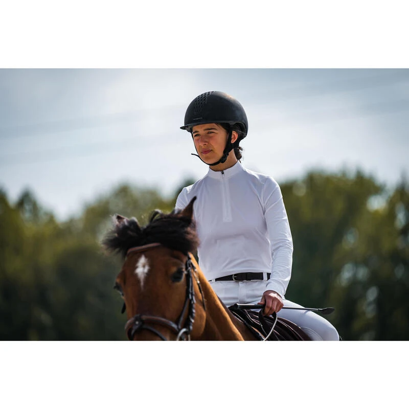 Polo De Concours équitation Manches Longues Chaud Enfant - 500 Blanc 2 Polo De Concours équitation Manches Longues Chaud Enfant - 500 Blanc – Image 2