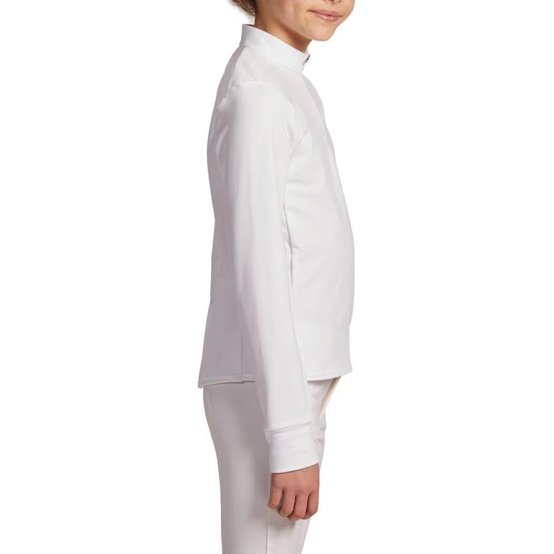 Polo De Concours équitation Manches Longues Chaud Enfant - 500 Blanc 4 Polo De Concours équitation Manches Longues Chaud Enfant - 500 Blanc – Image 4