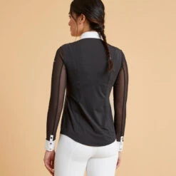 Polo De Concours équitation Manches Longues Femme - 900 Noir -Fournitures Équestres Magasin polo de concours equitation manches longues femme 900 noir 3