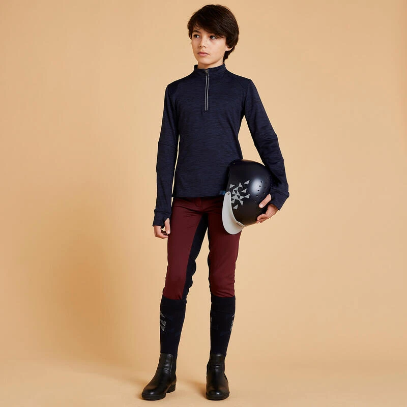 Polo D'équitation Manches Longues Chaud Enfant - 500 Marine 2 Polo D'équitation Manches Longues Chaud Enfant - 500 Marine – Image 2