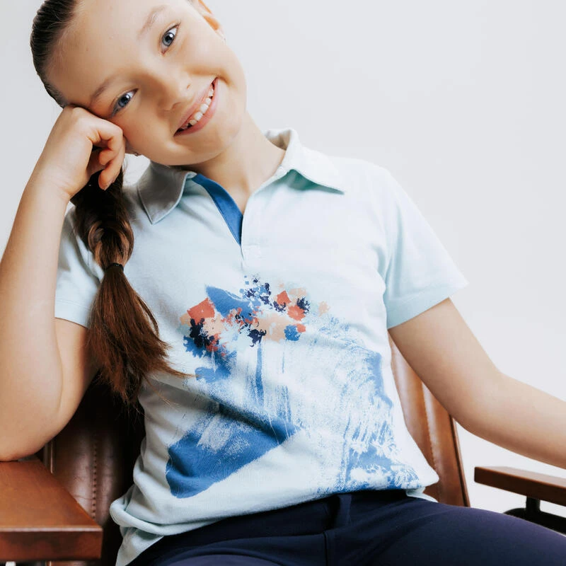 Polo équitation Manches Courtes Enfant - 100 Vert D'eau 4 Polo équitation Manches Courtes Enfant - 100 Vert D'eau – Image 4