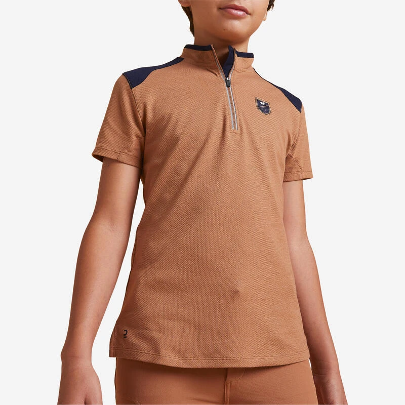 Polo équitation Manches Courtes Zippé Enfant - 500 Caramel 1 Polo équitation Manches Courtes Zippé Enfant - 500 Caramel