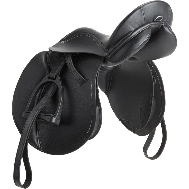 Selle Polyvalente En Cuir équipée équitation Cheval Et Poney SCHOOLING Noir 16"5 2 Selle Polyvalente En Cuir équipée équitation Cheval Et Poney SCHOOLING Noir 16"5 – Image 2