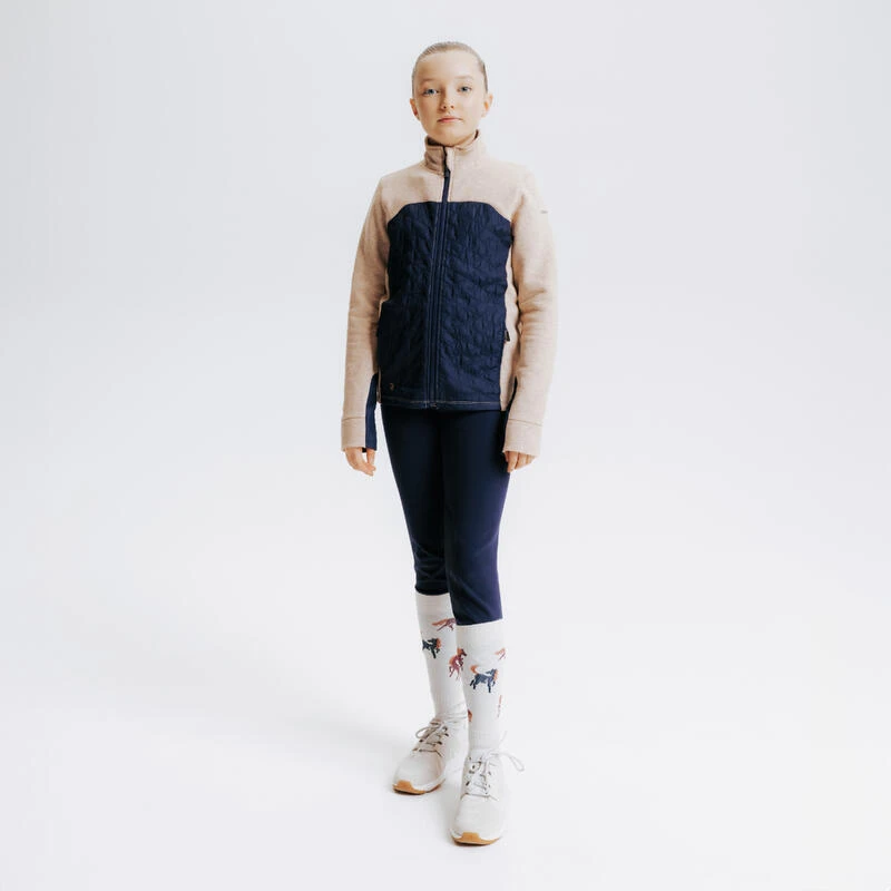 Sweat équitation Bi-matière Zippé Enfant - 500 Marine Et Beige Nougat 3 Sweat équitation Bi-matière Zippé Enfant - 500 Marine Et Beige Nougat – Image 3